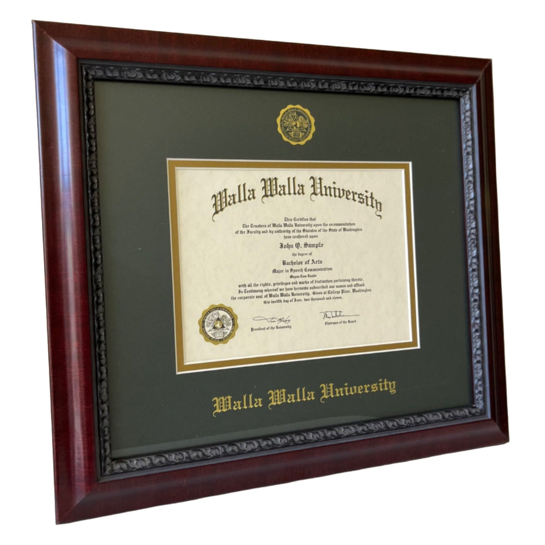Grandeur Moulding Diploma Frame with Green and Gold Double Mat and Gold Embossing