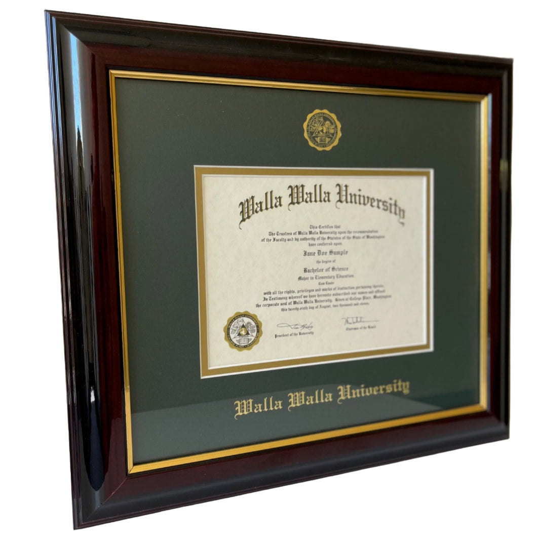 Windsor Moulding Diploma Frame with Green and Gold Double Mat and Gold Embossing