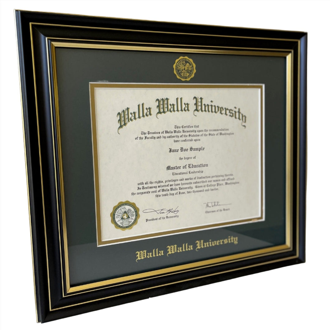 Prestige Moulding Diploma Frame with Green and Gold Double Mat and Gold Embossing