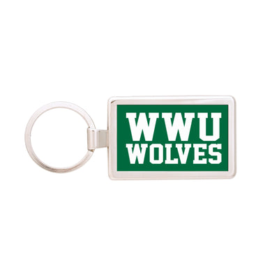Silver Maverick Rectangular Key Tag | Forest Green